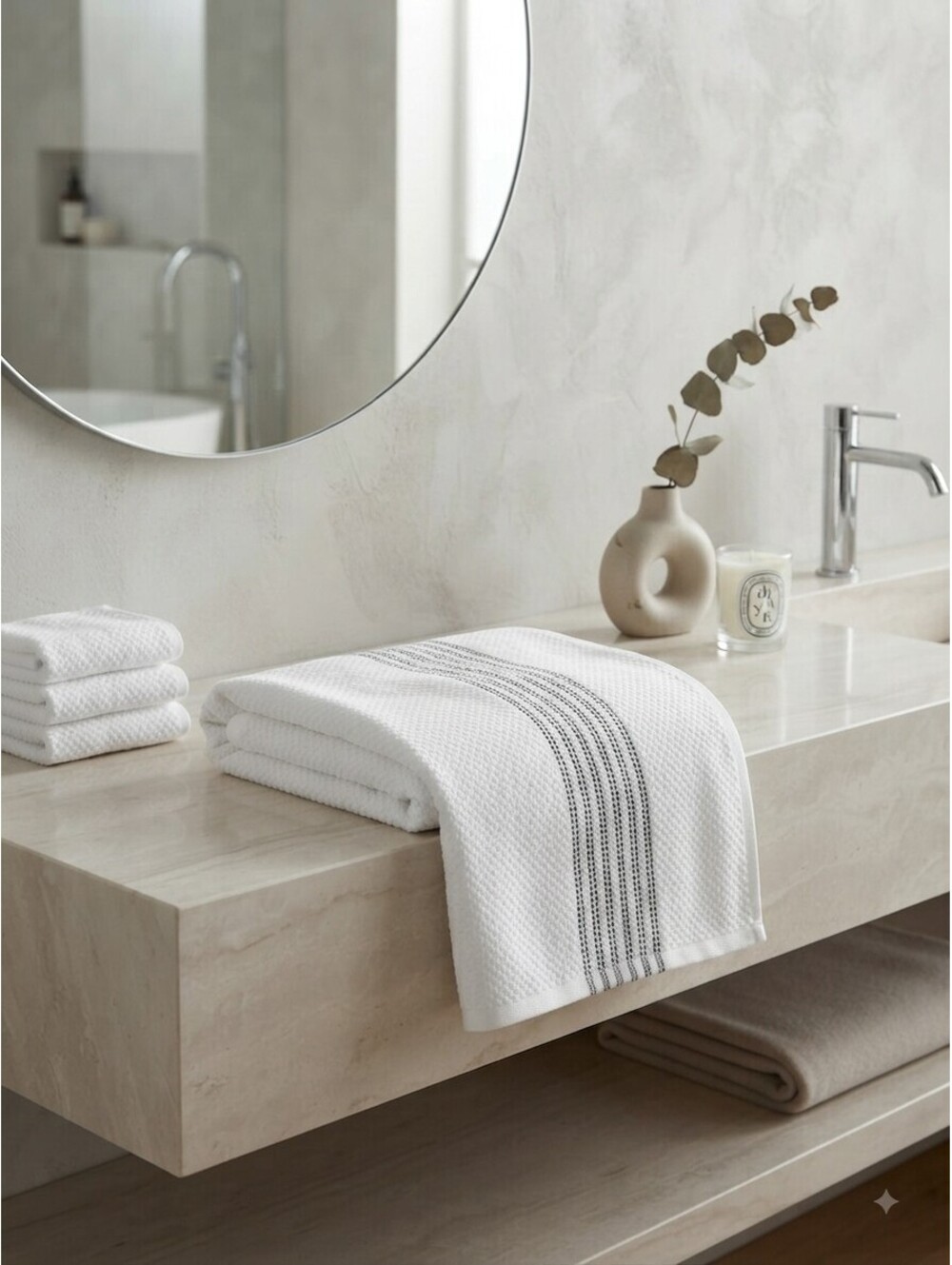 Cynthia Rowley White & Grey Textured Bath Towel
